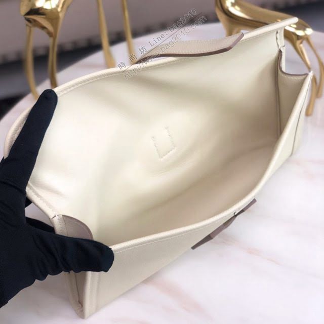 Hermes女包 愛馬仕手包Jige 原版密蠟線 Hermes手拿包 奶昔白  am1834